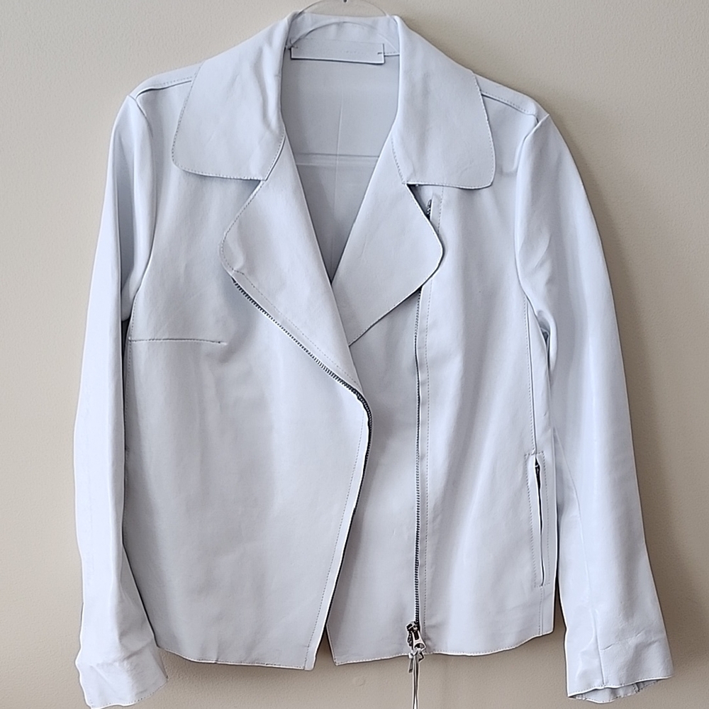 Salvatore Santora Leather Made In Italy Chic White Jacket for Women